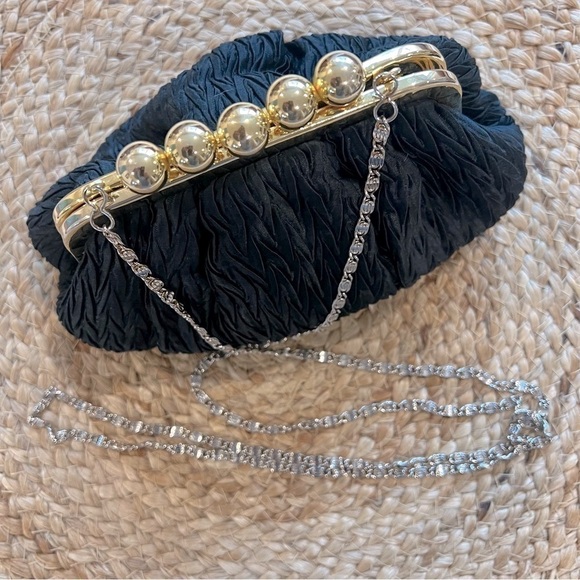 Vintage Carla Marchi Black Satin Pleated Crossbody Clutch Evening Bag - Picture 5 of 12